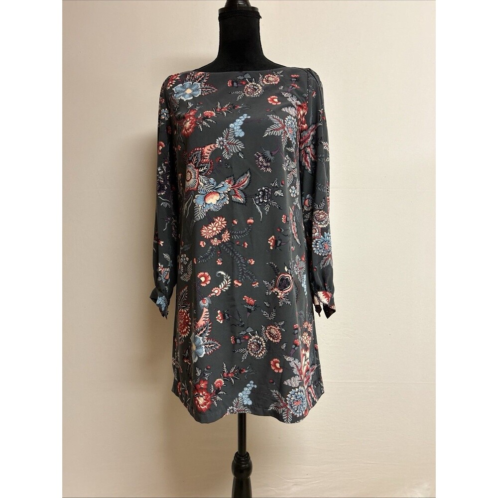 Loft Womens Sz 2 Dress Multi Color Floral Boat Neck Long Sleeve Zipper